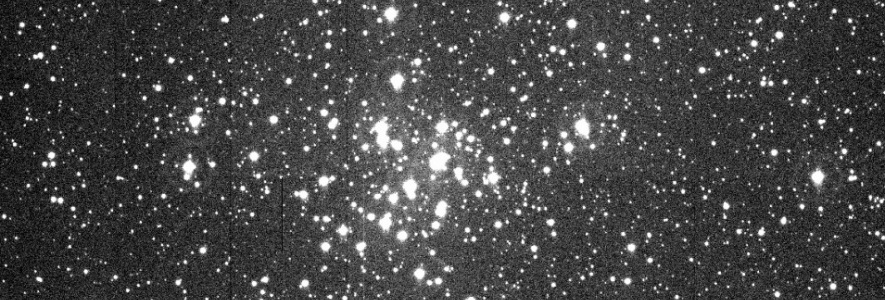 First light image of J-PAS Pathfinder, installed at JST250. This is the raw image, without any correction of astronomical instrumentation systematics. The image shows the open stellar cluster NGC1960 (M36), which lies about 4100 light-years away. Credit: Centro de Estudios de Física del Cosmos de Aragón (CEFCA)